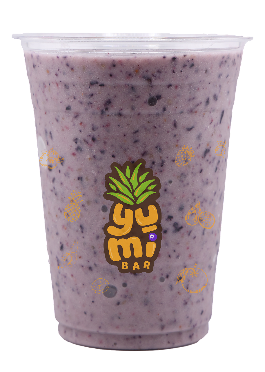Mixed berry smoothie with banana in a cup